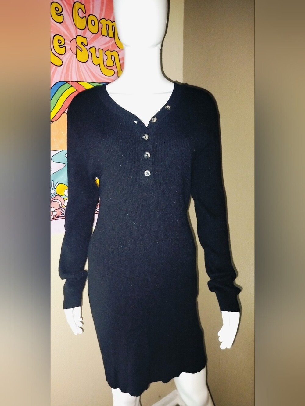 Aeropostale Black Long Sleeve Henley Sweater Dress Sz XXL
